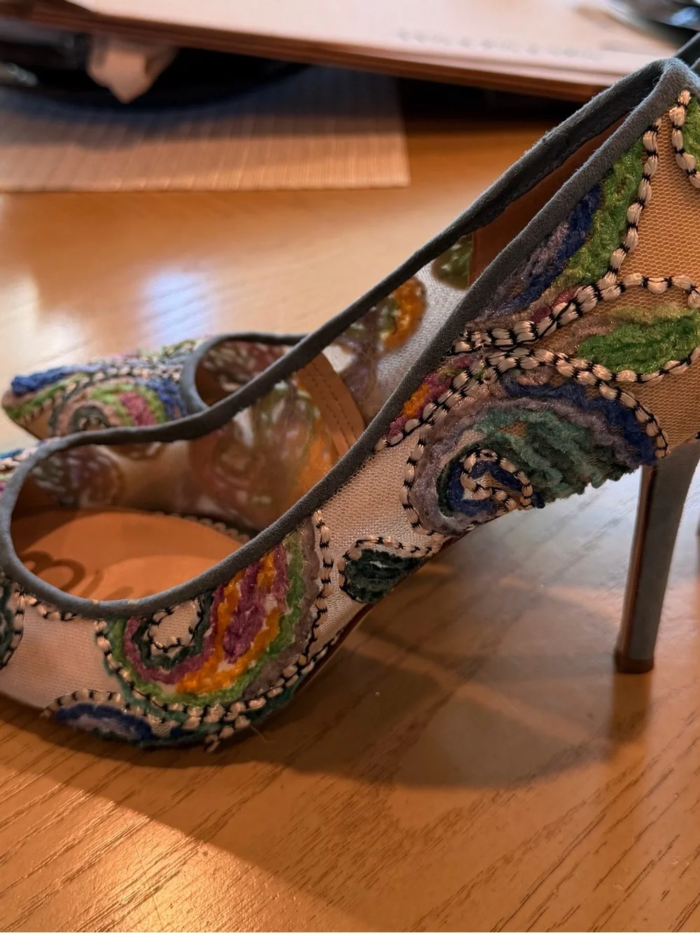 Sam Edelman Multicolor Embroidered Pointed Toe Heels